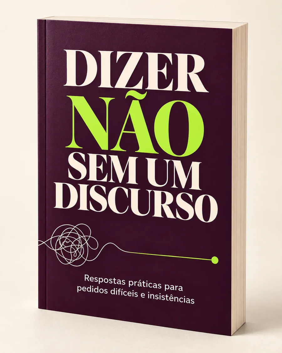 Mockup realista do livro Dizer Não Sem Um Discurso, com capa cor de vinho e título branco e verde